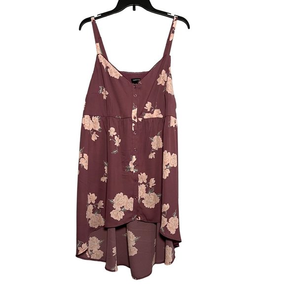 Torrid Size 1 Top Pastel Pink Floral Lexie Georgette Baby Doll Cami High Low - Picture 1 of 13
